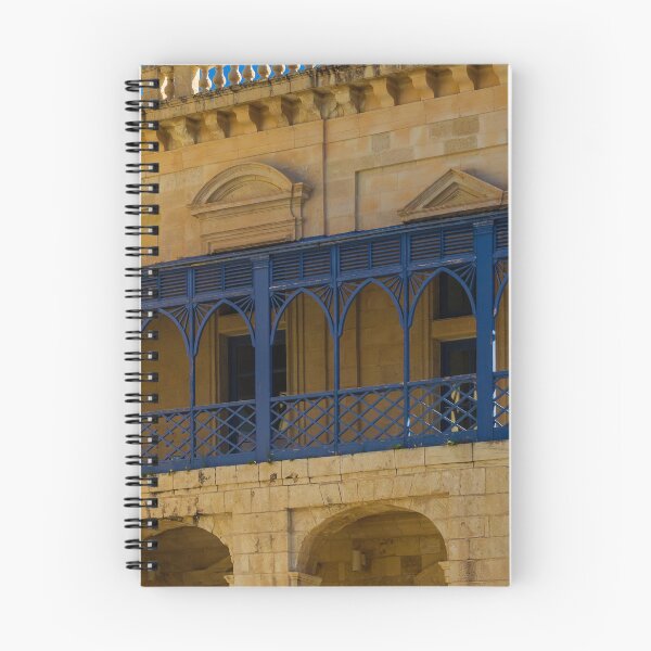Item preview, Mediterranean Blue Wooden Balcony on Historic Limestone Building Facade in Warm Sunlight designed and sold by Nmallia.