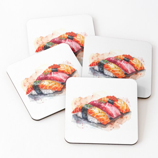 Item preview, Japanese Sushi Nigiri Set Watercolor Painting designed and sold by BetweenForms.