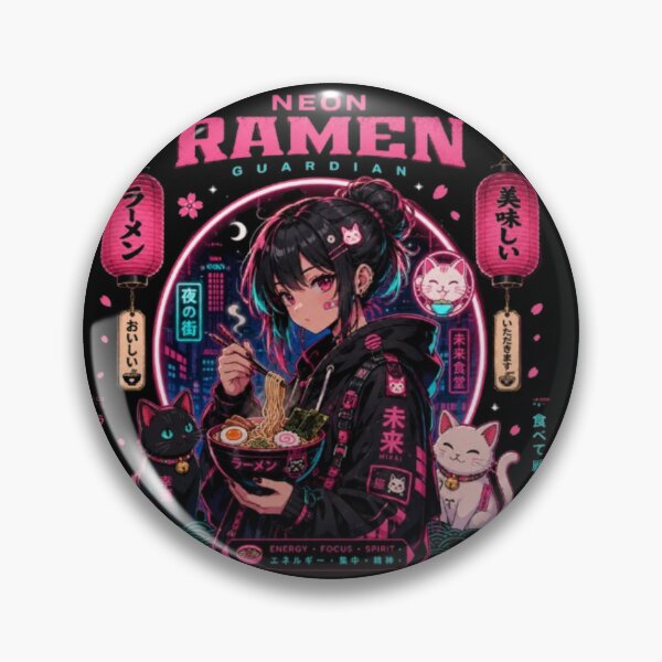 Item preview, Neon Ramen Guardian | Cyberpunk Anime Girl | Japanese Streetwear Aesthetic Sticker & T Shirt designed and sold by TulipsArtDesigns .