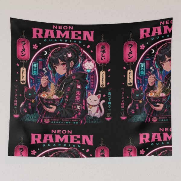 Item preview, Neon Ramen Guardian | Cyberpunk Anime Girl | Japanese Streetwear Aesthetic Sticker & T Shirt designed and sold by TulipsArtDesigns .