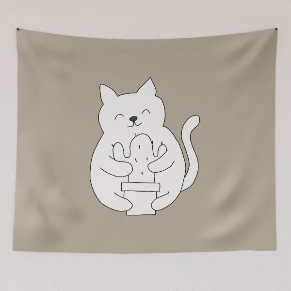 Item preview, Cat hugging cactus plant illustration designed and sold by LeshanArt.