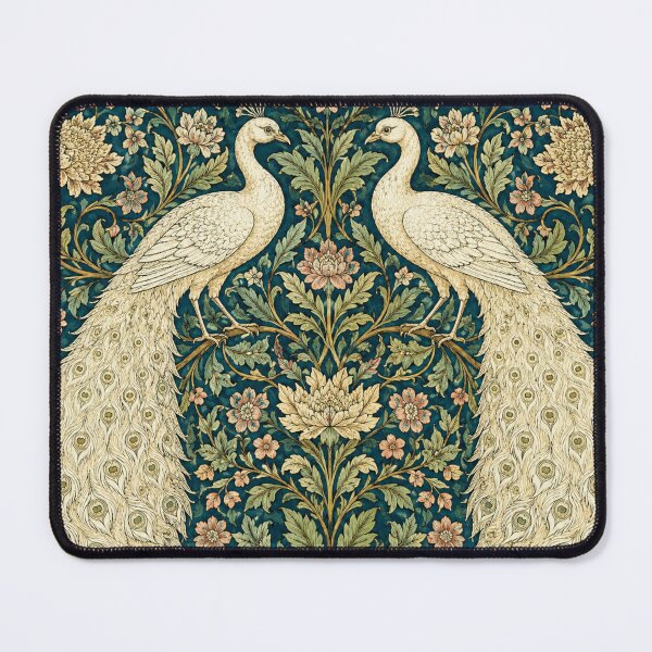 Item preview, William Morris Inspired White Peacocks designed and sold by CottageArtistry.