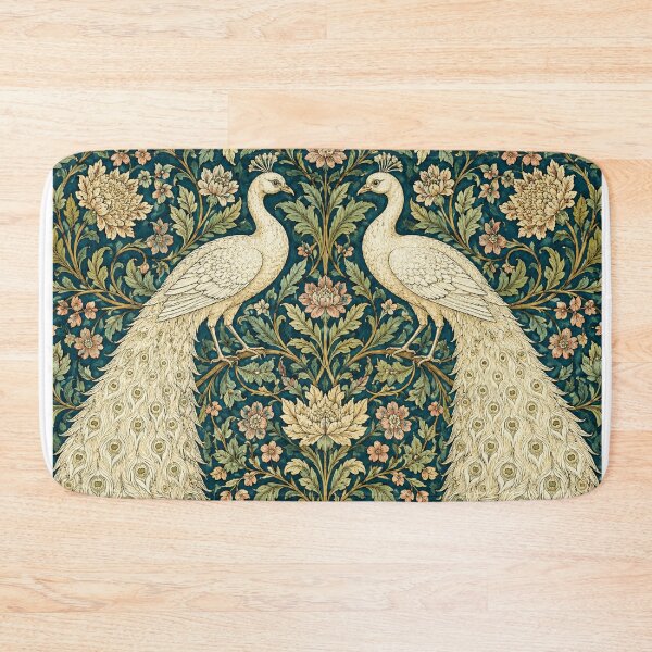 Item preview, William Morris Inspired White Peacocks designed and sold by CottageArtistry.