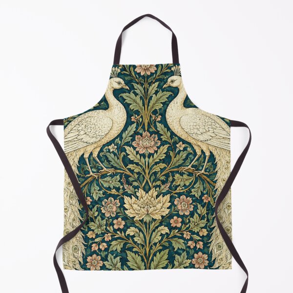 Item preview, William Morris Inspired White Peacocks designed and sold by CottageArtistry.