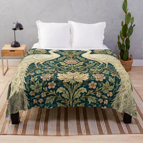 Item preview, William Morris Inspired White Peacocks designed and sold by CottageArtistry.