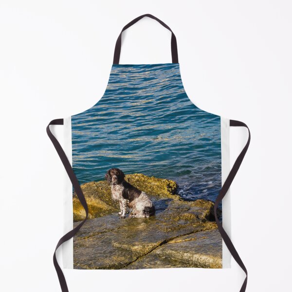 Item preview, Wet Dog Sitting on Rocky Shore by Blue Sea With Calm Water and Golden Light designed and sold by Nmallia.