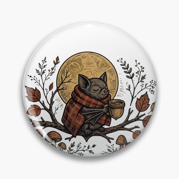 Item preview, Cozy Autumn Bat Acorn Mug Full Moon Folk Art Fall Goblincore designed and sold by Neurospicy Trolls.