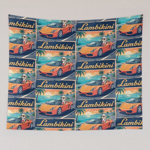 Item preview, Lambikini Retro Sunset Convertible Sports Car Graphic designed and sold by ThreadRiotTees.
