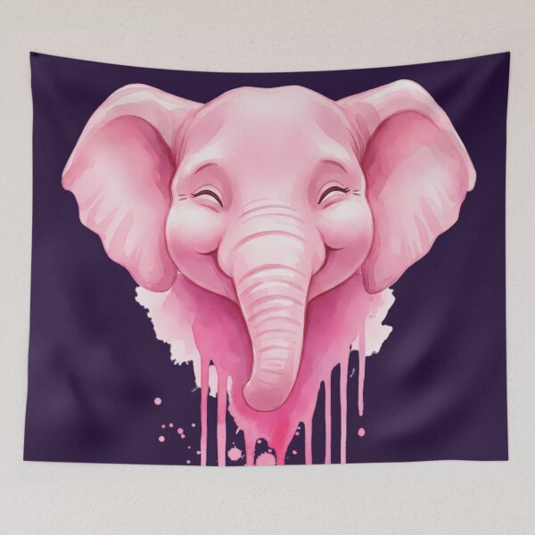 Item preview, Pink Elephant Portrait Watercolor Dripping Paint Illustration designed and sold by Exquisite Design Studio „Paculówka”.