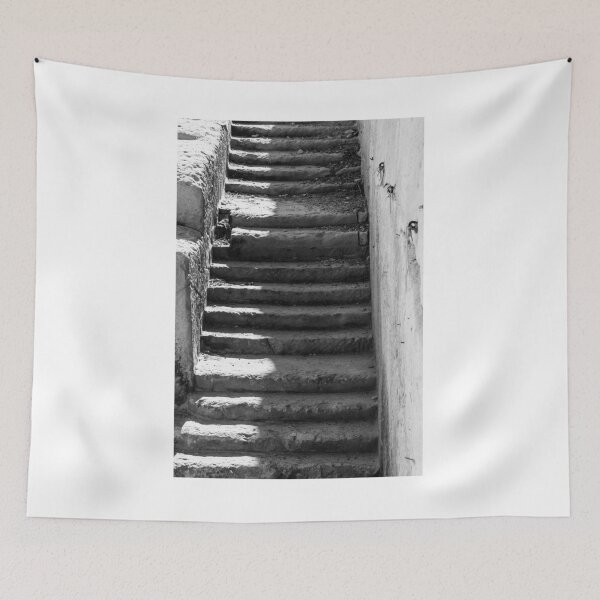 Item preview, Worn Stone Stairs With Deep Shadows In Black And White Architectural Staircase Texture designed and sold by Nmallia.