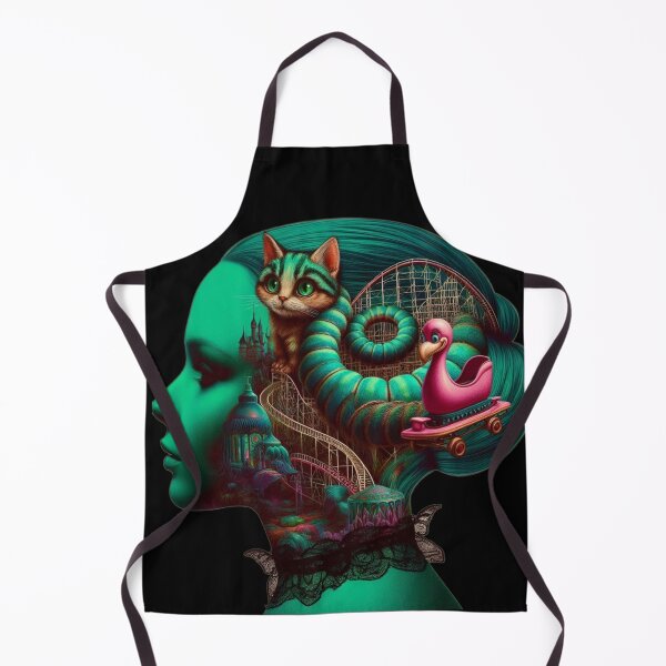 Item preview, Green Surreal Portrait with Rollercoaster Cat and Flamingo designed and sold by LujziWorld.