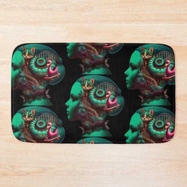 Item preview, Green Surreal Portrait with Rollercoaster Cat and Flamingo designed and sold by LujziWorld.