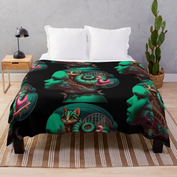 Item preview, Green Surreal Portrait with Rollercoaster Cat and Flamingo designed and sold by LujziWorld.