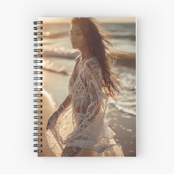 Item preview, Boho Woman in Lace Dress on Sunset Beach designed and sold by Emberearth.