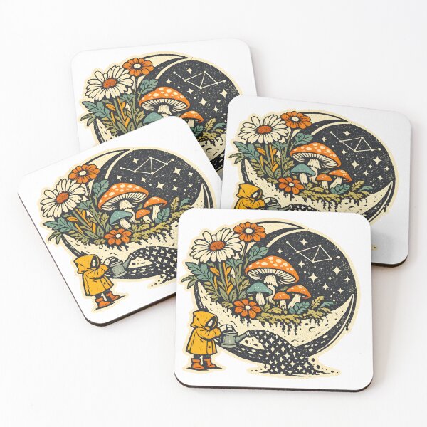 Item preview, Vintage Celestial Mushroom Sticker | Watering The Stars Crescent Moon Vinyl Sticker | Retro Cottagecore Botanical Decal | Whimsical Astronomy & Nature Art designed and sold by SergioMiklos.