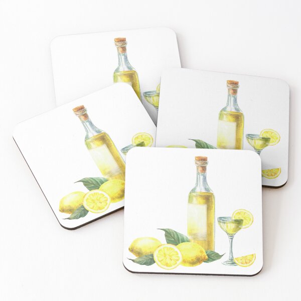 Item preview, Limoncello glass with ice cubes and lemon slice seamless pattern. Watercolor hand drawn designed and sold by BartolArt.