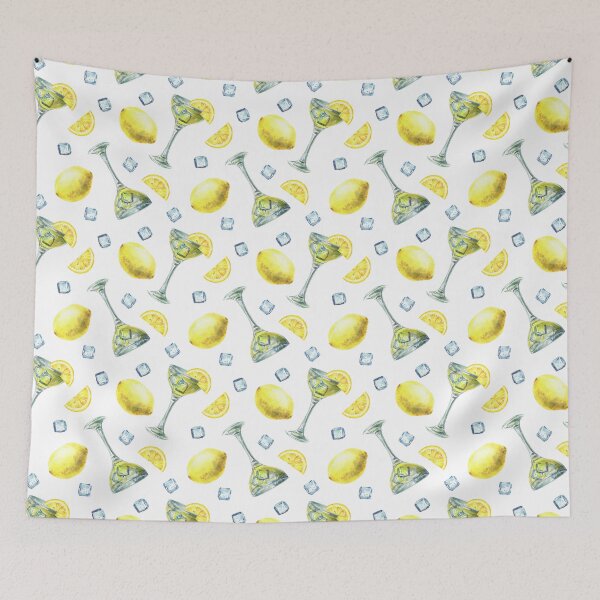 Item preview, Limoncello glass with ice cubes and lemon slice seamless pattern. Watercolor hand drawn designed and sold by BartolArt.