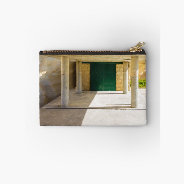 Item preview, Minimalist Concrete Pavilion With Green Double Doors, Pillars and Strong Shadow Lines In Sunlight designed and sold by Nmallia.