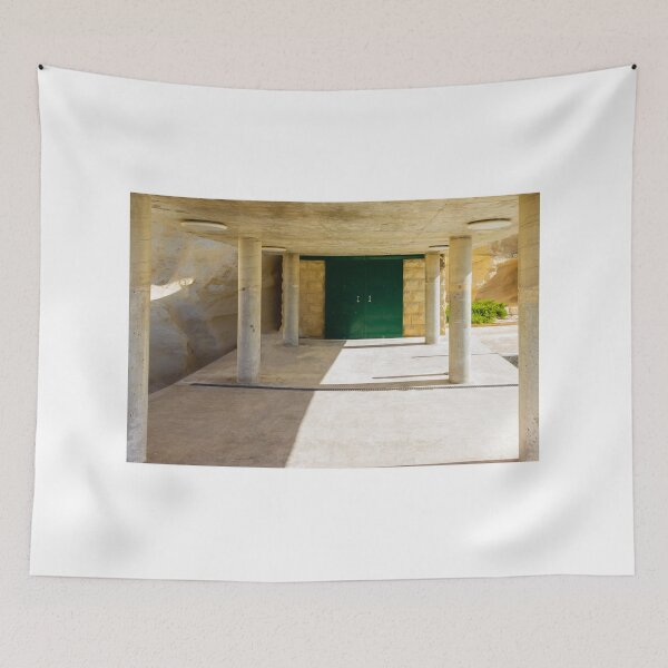Item preview, Minimalist Concrete Pavilion With Green Double Doors, Pillars and Strong Shadow Lines In Sunlight designed and sold by Nmallia.