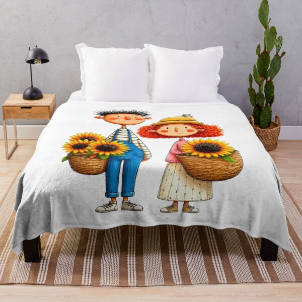 Item preview, Cute Sunflower Kids with Basket Watercolor Illustration designed and sold by MintvexaDesign.
