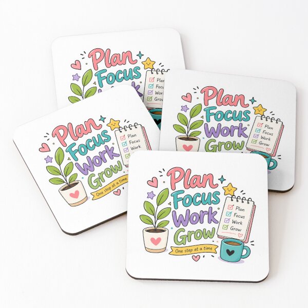 Item preview, Plan Focus Work Grow | Cute Productivity Quote, Planner & Study Motivation | Kawaii Office, Journal & ADHD-Friendly Design designed and sold by Pixanova.