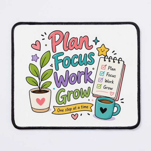 Item preview, Plan Focus Work Grow | Cute Productivity Quote, Planner & Study Motivation | Kawaii Office, Journal & ADHD-Friendly Design designed and sold by Pixanova.