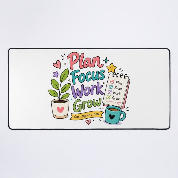 Item preview, Plan Focus Work Grow | Cute Productivity Quote, Planner & Study Motivation | Kawaii Office, Journal & ADHD-Friendly Design designed and sold by Pixanova.