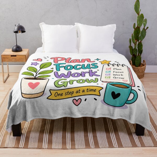 Item preview, Plan Focus Work Grow | Cute Productivity Quote, Planner & Study Motivation | Kawaii Office, Journal & ADHD-Friendly Design designed and sold by Pixanova.