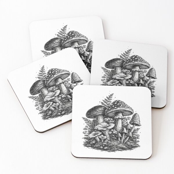 Item preview, Vintage forest mushrooms linocut designed and sold by HandicraftArt.
