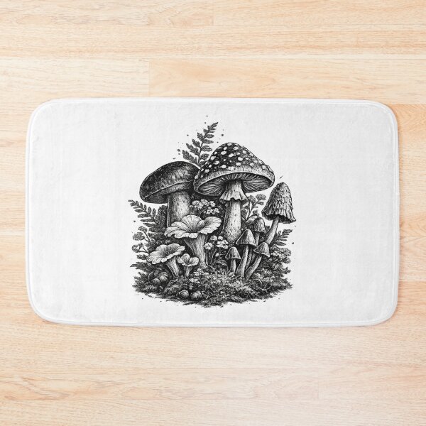 Item preview, Vintage forest mushrooms linocut designed and sold by HandicraftArt.