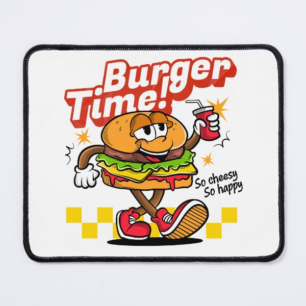 Item preview, Burger Time! Funny Cartoon Burger Mascot with Soda Retro Fast Food designed and sold by sanwr.