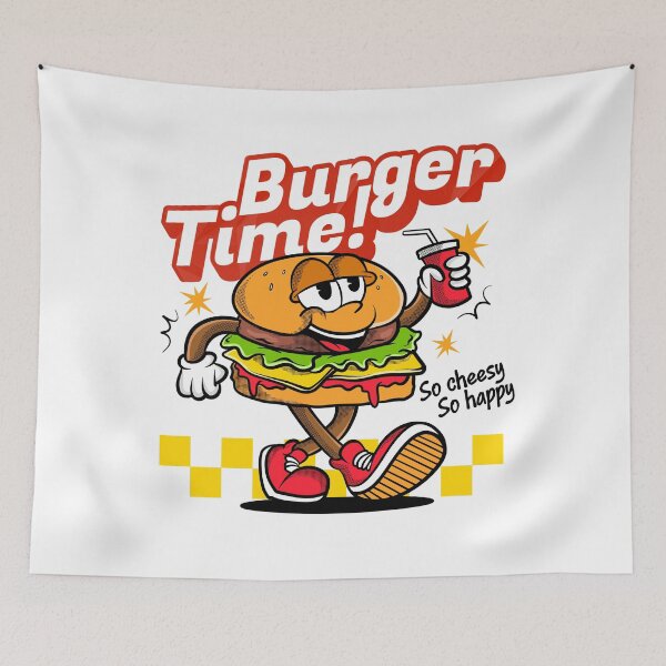 Artikelvorschau, Burgerzeit! Lustiges Cartoon-Burger-Maskottchen mit Soda – Retro-Fast-Food entworfen und verkauft von sanwr.