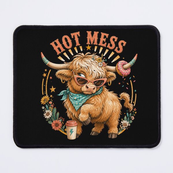 Item preview, Hot Mess Leopard Highland Cow Funny Coffee Lover Graphic designed and sold by ErradoArtIta.