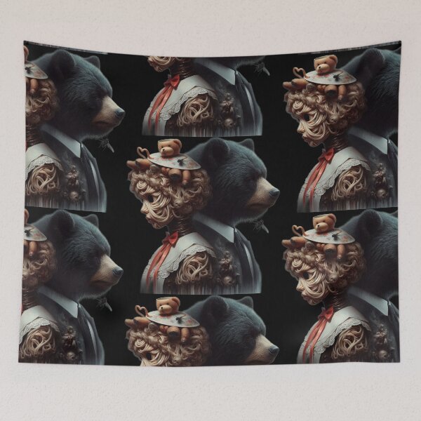 Item preview, Surreal Noodle Portrait with Black Bear and Teddy Bear designed and sold by LujziWorld.