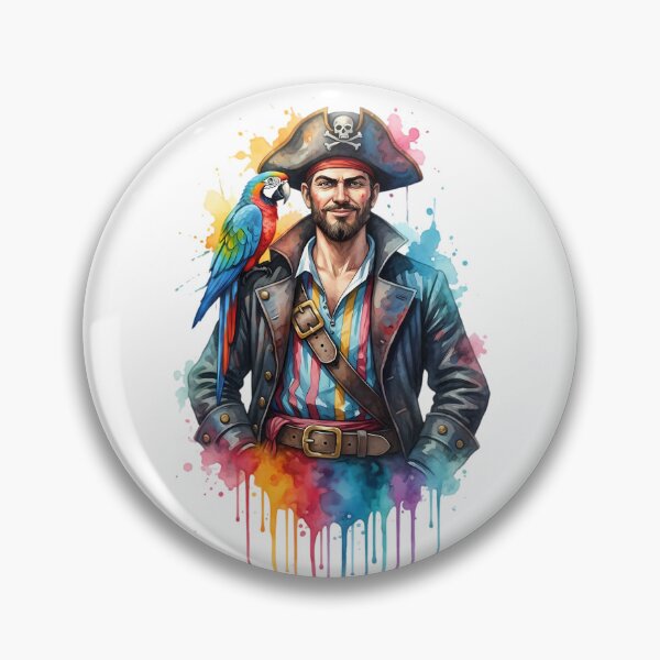 Item preview, Pirate Captain Macaw Parrot Watercolor Dripping Paint Illustration designed and sold by Exquisite Design Studio „Paculówka”.