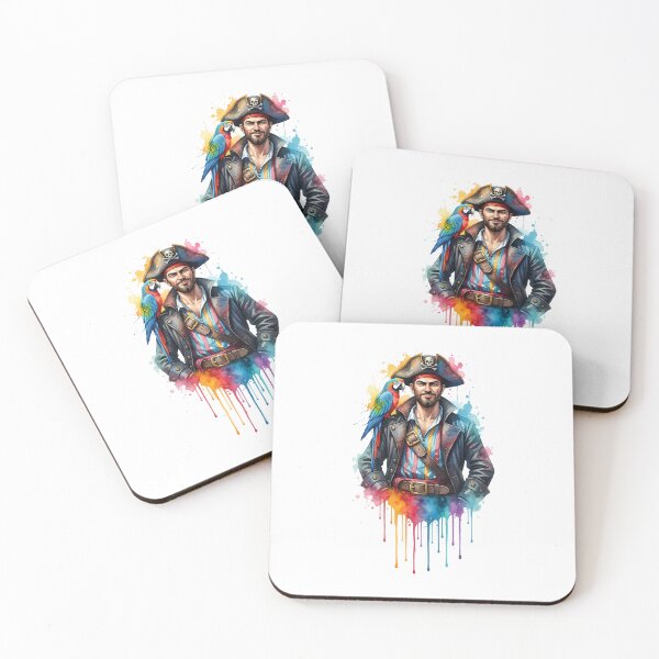 Item preview, Pirate Captain Macaw Parrot Watercolor Dripping Paint Illustration designed and sold by Exquisite Design Studio „Paculówka”.