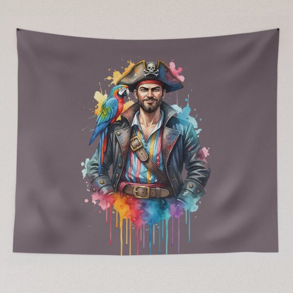 Item preview, Pirate Captain Macaw Parrot Watercolor Dripping Paint Illustration designed and sold by Exquisite Design Studio „Paculówka”.