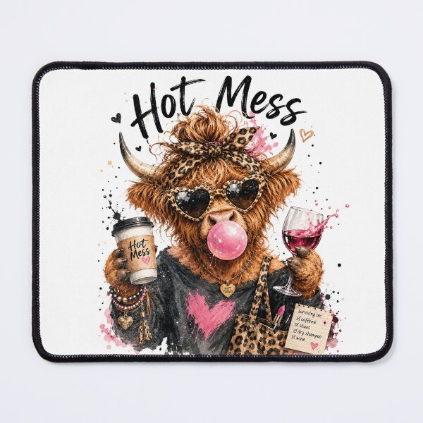Item preview, Hot Mess Leopard Highland Cow Funny Coffee Lover Graphic designed and sold by ErradoArtIta.