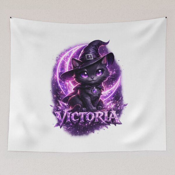Item preview, Victoria Personalized Witch Cat – Magical Fantasy Halloween Design designed and sold by AlexLineArt.