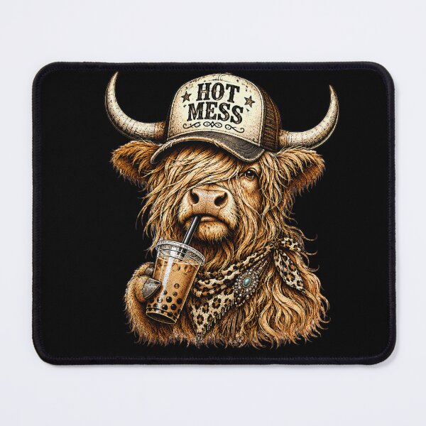 Item preview, Hot Mess Leopard Highland Cow Funny Coffee Lover Graphic designed and sold by ErradoArtIta.