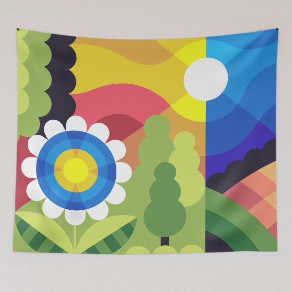Item preview, Sunny Meadow – Colorful Geometric Flower and Landscape Illustration designed and sold by BuckaBaby.