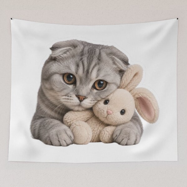 Item preview, Scottish Fold Cat with Plush Bunny designed and sold by Snurly.