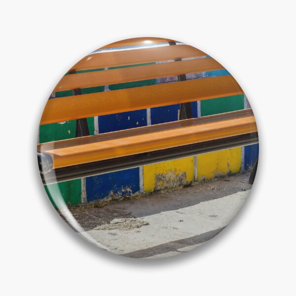 Item preview, Empty Wooden Bench Against Colorful Tiled Steps in Sunny Outdoor Urban Park designed and sold by Nmallia.