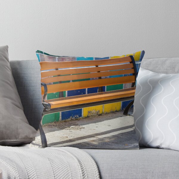 Item preview, Empty Wooden Bench Against Colorful Tiled Steps in Sunny Outdoor Urban Park designed and sold by Nmallia.