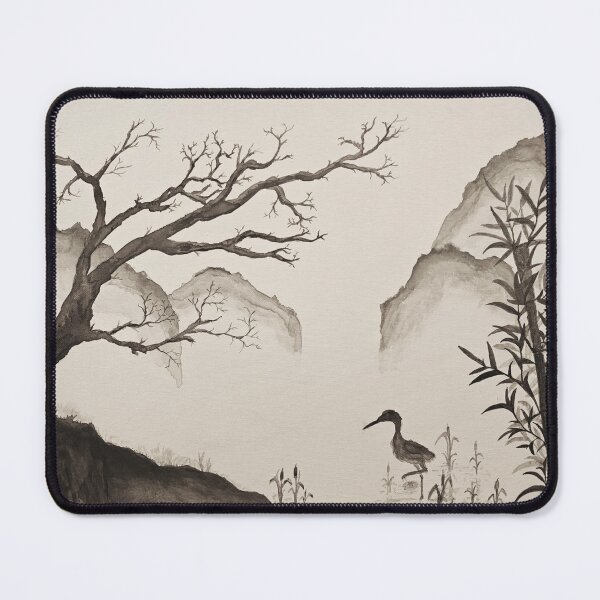 Item preview, The Heron Sumi-e Zen Japanese Landscape Painting designed and sold by JadeJ888.