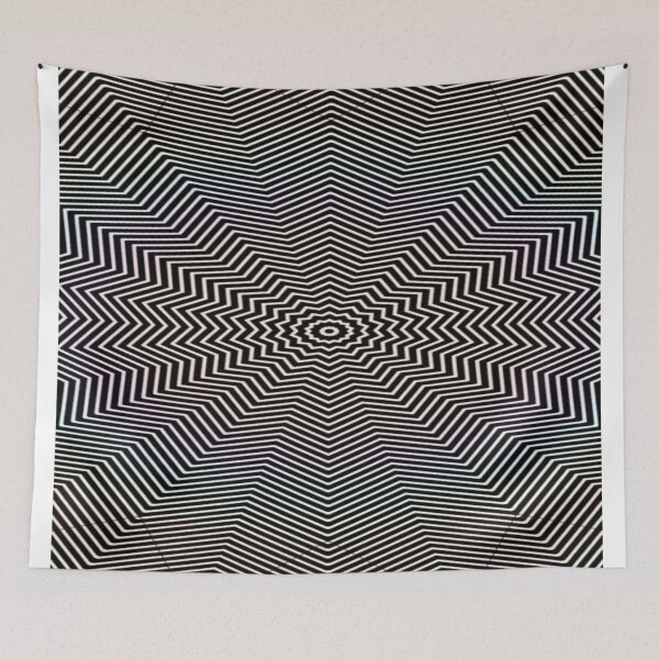 Aperçu de l'œuvre Le Mandala des Lignes Infinies , Étoile Radiale Hypnotique Noir & Blanc - Illusion d'Optique Op Art en Zigzag créée et vendue par RAYBIL.