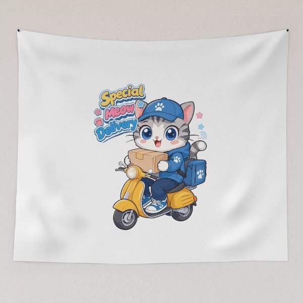 Item preview, Cute Kawaii Delivery Cat Sticker | Adorable Courier Kitten Riding Scooter designed and sold by MurkCraft.
