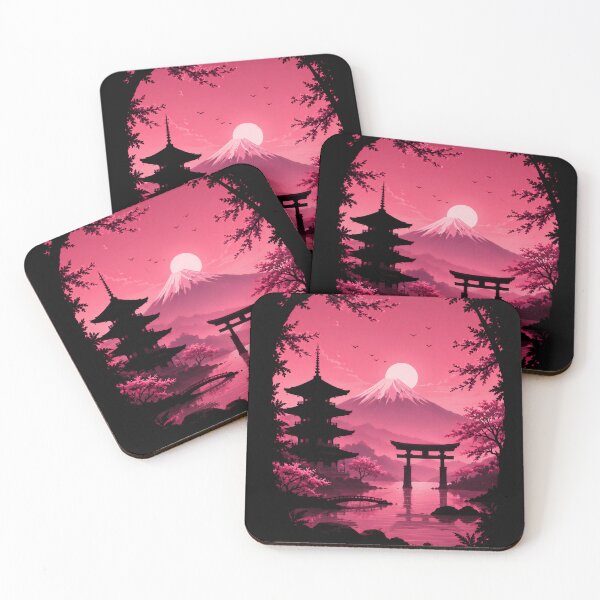 Item preview, Minimalist Pink Japan Landscape | Sakura & Mount Fuji designed and sold by RedHDesign.