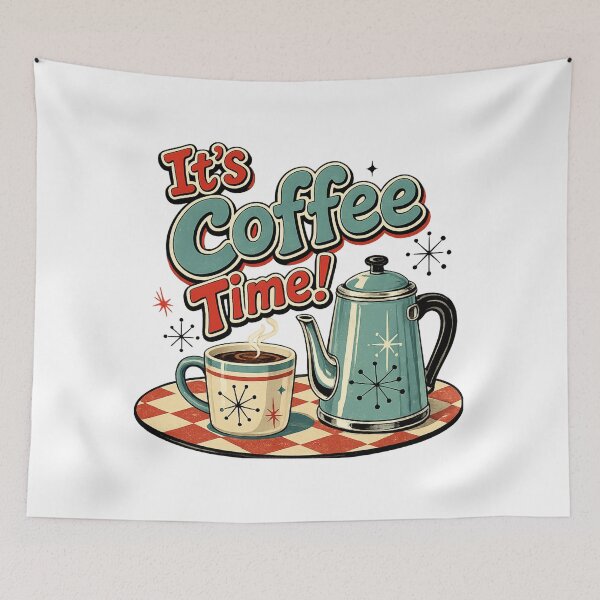 Item preview, 1950s Retro Coffee Time Vintage Kettle & Coffee Mug Kitchen Design designed and sold by Fabrifrank.