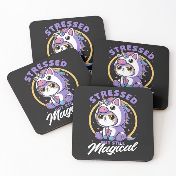 Item preview, Stressed But Still Magical Cute Unicorn Cat designed and sold by INKRebelGraphic.